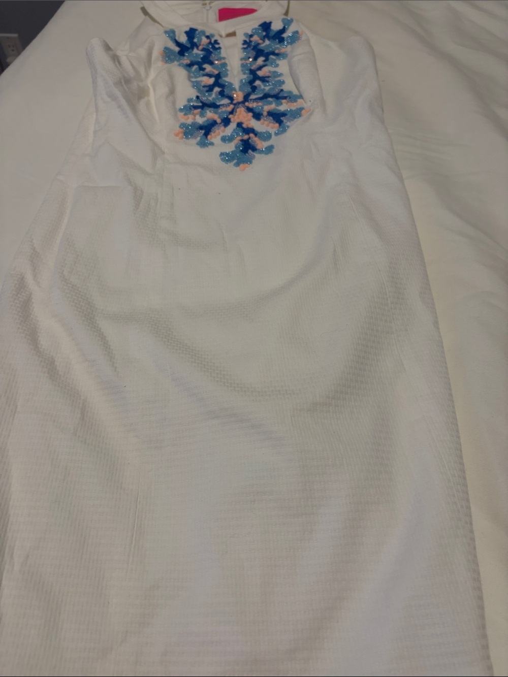 Lilly Pulitzer White Tank Dress with Blue and Pink Embellishment